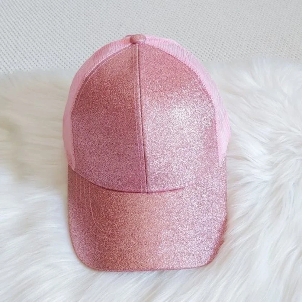 Pink Glitter C.C Ponytail Messy Bun Cap - Picture 3 of 8